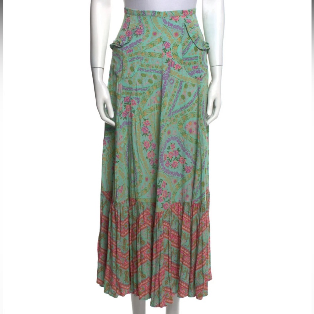 Spell Mint Green & Pink Paisley Maxi Skirt